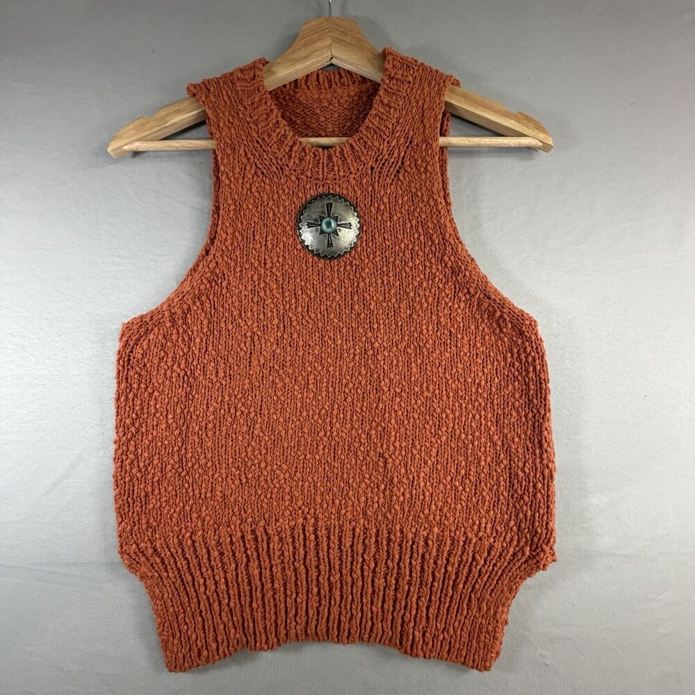 Fortela Luisa Orange Cotton Boucle Knit Tank Top S Italy RARE HTF Concho Sweater